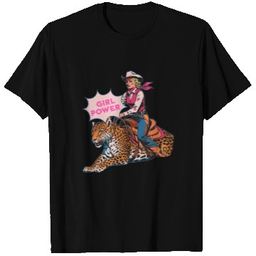 Discover Girl Power Cowgirl Riding a Leopard Western T Shirts