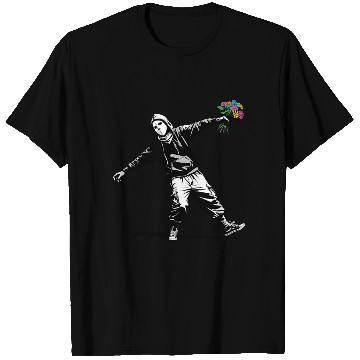 Discover Banksy Protester Throwing Flowers T Shirts