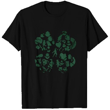 Discover Green 4-Leaf Clover Collage graphic Design T Shirts