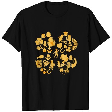 Discover Gold 4-Leaf Clover Collage graphic Design T Shirts