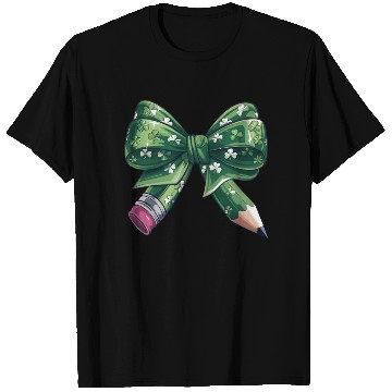 Discover Lucky Clover Coquette Bow Pencil St Patrick's Day T Shirts