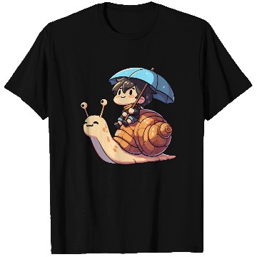 Discover Chibi Snail Rider's Rainy Day Adventure . T Shirts