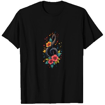 Discover Treble Clef With Colorful Notes And Flowers T Shirts