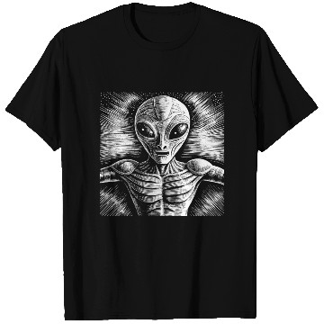 Discover Grey Alien Engraving T Shirts