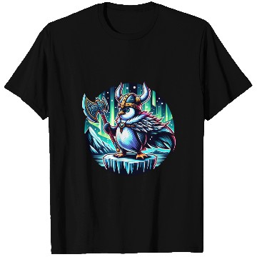 Discover Viking Penguin with Axe Under Northern Lights T Shirts