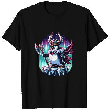 Discover Viking Penguin Warrior Under Northern Lights T Shirts