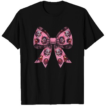 Discover Coquette Bow Oni Yokai Devil Mask Pattern Pink T Shirts