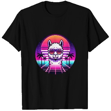 Discover Retro Cool Llama with Neon Sunset Vibes T Shirts