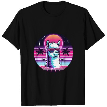 Discover Retro Neon Llama with Sunglasses Vibes T Shirts