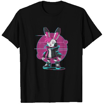 Discover Cyber Bunny with Futuristic Style and Neon Colors T Shirts