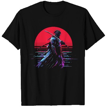 Discover Cyberpunk Samurai Warrior Under Neon Moon T Shirts