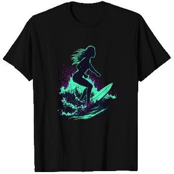 Discover Stylish Female Surfer Surfing Waves T Shirts