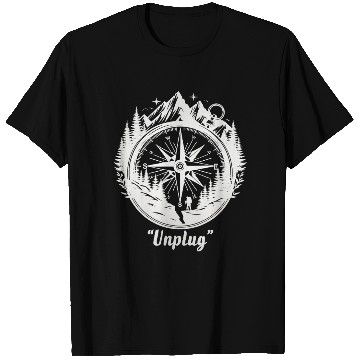 Discover Compass Mountains Hiker, Unplug Nature Adventure T Shirts