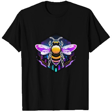 Discover A bee cyberpunk-style with glowing neon stripes T Shirts