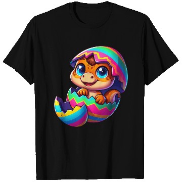 Discover Cute Dino hatching from colorful Easter egg T Shirts