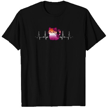 Discover Lesbian Heartbeat Cute Kawaii Cat Pride Love T Shirts