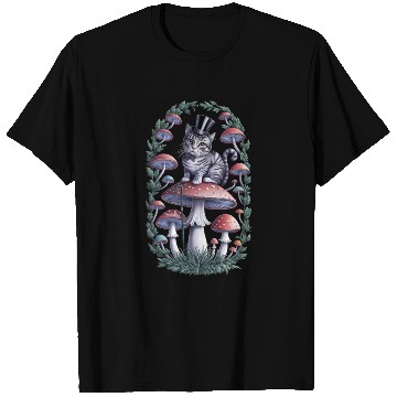 Discover Gentleman cat hatter sitting on mushroom T Shirts