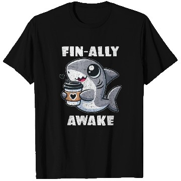 Discover Fin-ally Awake Coffee Shark lover T Shirts