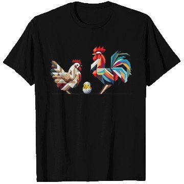 Discover Rooster, Hen, and Chick – Geometric Easter Motif T Shirts