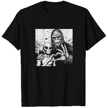 Discover Bigfoot and alien Sasquatch love hand sign Weird S T Shirts