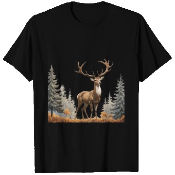 Discover Majestic Deer: A Golden Stance in Nature's Embrace T Shirts
