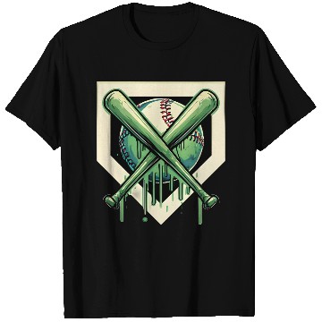 Discover Baseball and Bat Dripping Green T Shirts