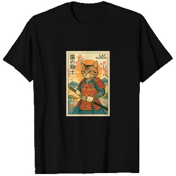 Discover Samurai Cat in Traditional Armor Art T Shirts