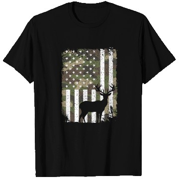 Discover Deer Buck Hunting Camo US Flag Hunter Camouflage T Shirts