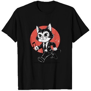 Discover Whimsical Black White Cat Conductor T Shirts