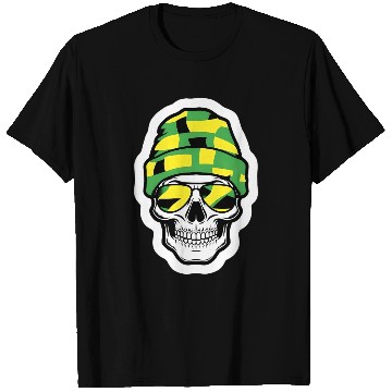 Discover Human Skull Wearing Green Beanie T Shirts