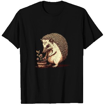 Discover A hedgehog as he does a bit of gardening, perhaps T Shirts