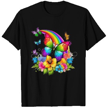 Discover Flower butterfly and rainbow T Shirts