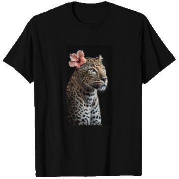 Discover Elegant Leopard Portrait With Hibiscus Flower T Shirts
