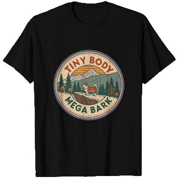 Discover Tiny Body Mega Bark Corgi Adventure Retro design T Shirts