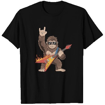 Discover Bigfoot Playing Guitar Rock On Sasquatch T Shirts