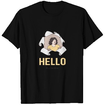 Discover Hello Quote with Peeking Character – Fun Greeting T Shirts