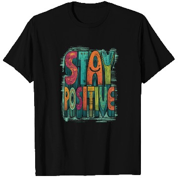 Discover Stay Positive – Retro Color Block Text T Shirts