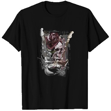 Discover Red Rose Skull Guitars T Shirts