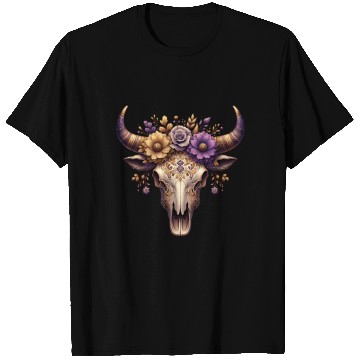 Discover Boho Bull Skull with Floral – Western Bohemian T Shirts