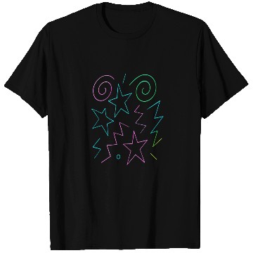 Discover Neon Glow Stars & Swirls Pattern T Shirts