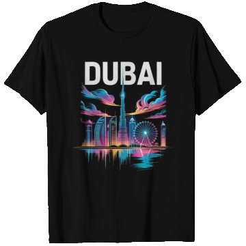 Discover Dubai Skyline Neon Art T Shirts