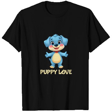Discover Blue Puppy Love Cartoon - Playful Pet Character T Shirts