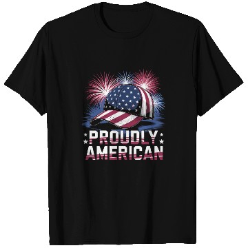 Discover Proudly American Hat With Fireworks and Stars T Shirts