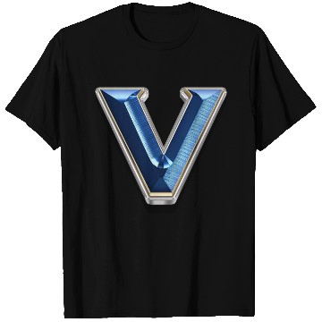 Discover V - Letter in metallic blue T Shirts