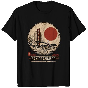 Discover San Francisco - Woodblock Print T Shirts