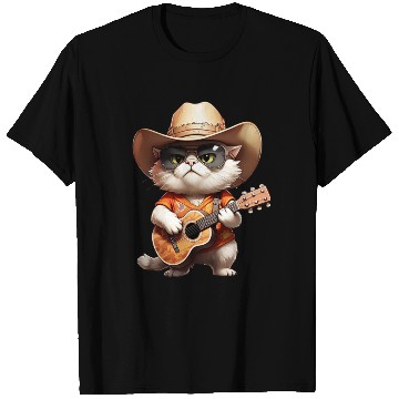 Discover Orange Cowboy Cat with Guitar T Shirts