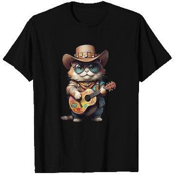 Discover Festival Cat with Patterned Guitar T Shirts