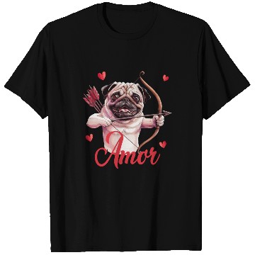 Discover Amor Cupid Pug with Bow and Hearts T Shirts