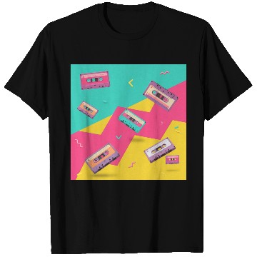 Discover Retro Cassette Tape Pattern T Shirts
