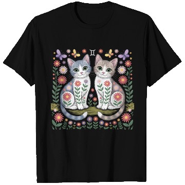 Discover Gemini Zodiac Twin Cats Art T Shirts